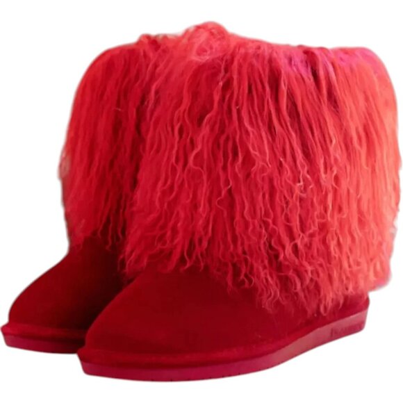 Bearpaw Boo Red Shearling Wool Line Curly Lamb Fur Mongolian Sherpa Boots 6 - Picture 4 of 5